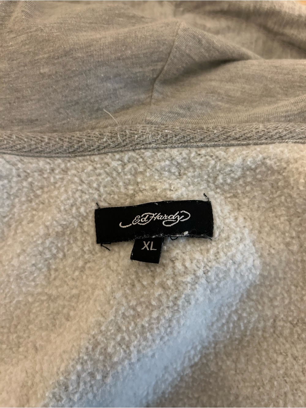 Ed Hardy Women’s XL Gray Cropped Zip Hoodie Brave Hearts Eagle Tattoo Y2K - Picture 3 of 6